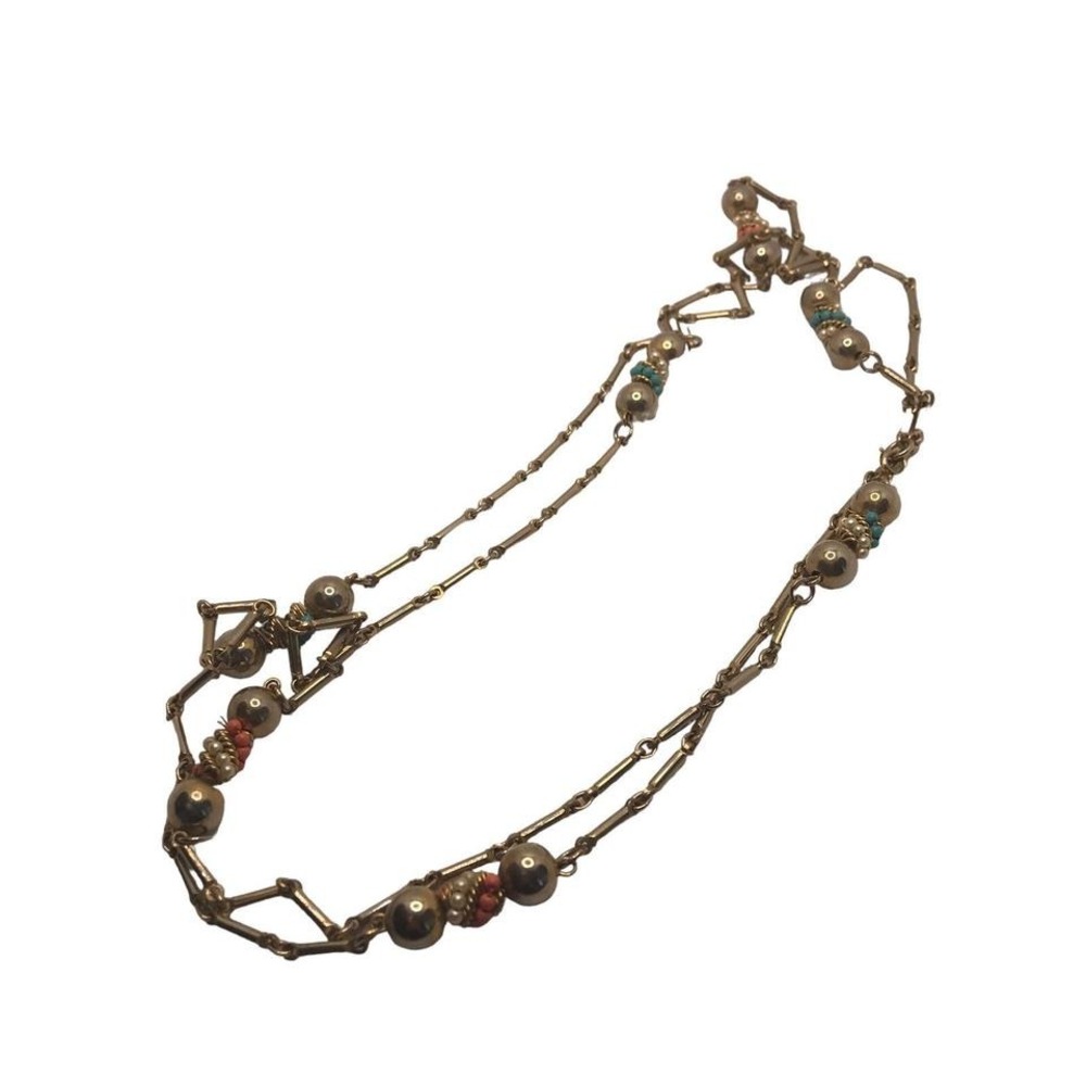 Vintage‎ long flapper style metal necklace beaded